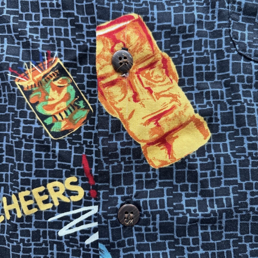 Utility Tiki Cocktail Shirt Mens Medium Black Rayon Short Sleeve Button Down - Picture 7 of 16
